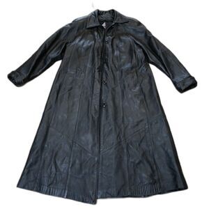 Vintage 90s Tibor Black Leather Long Coat Duster Made USA Women’s M Paneled
